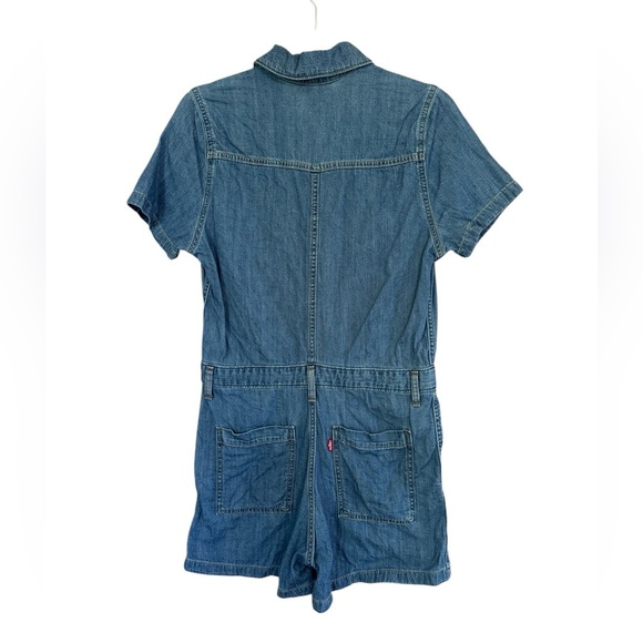 Levi's Blue Denim 100% Cotton Women's Button Up Romper Pockets Cinched Waist XS - Picture 6 of 15